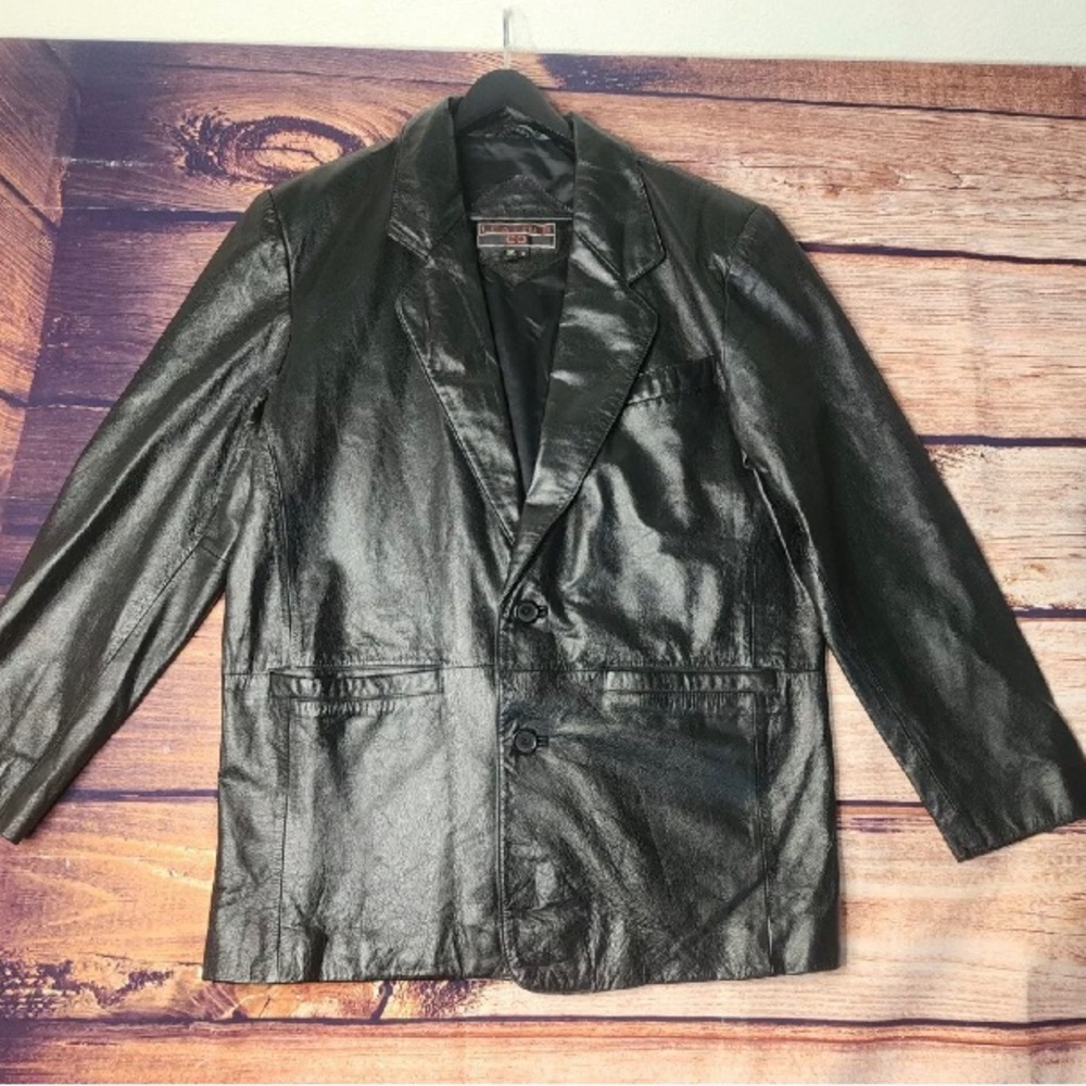 Lucky Leather Co. Medium Genuine Leather men's Coat Jacket Solid Black